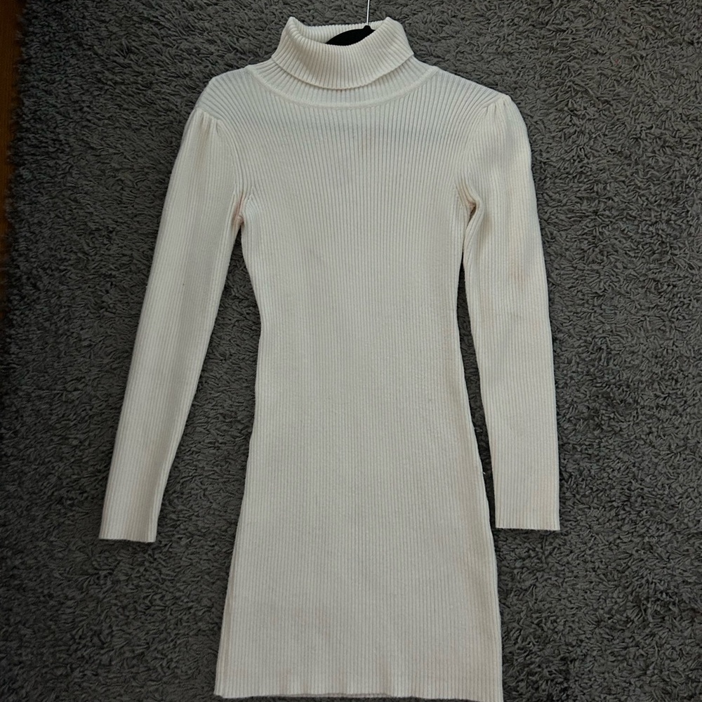 Elegant Cream Turtleneck Dress